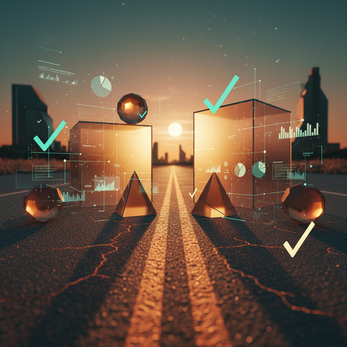 Data collection transparency with checkmarks and geometric elements