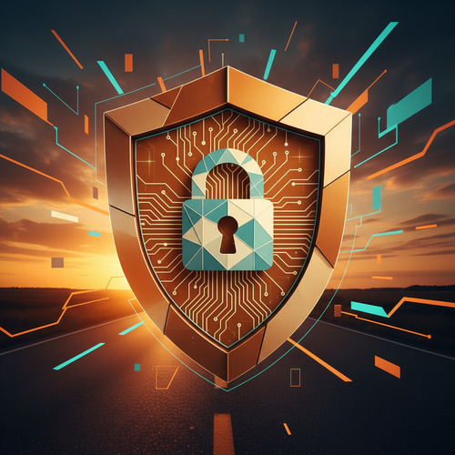 Data security with lock and shield symbols in geometric design