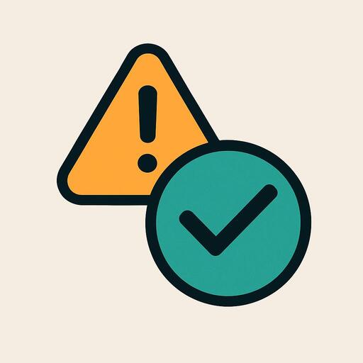 Error prevention icon with warning triangle and checkmark