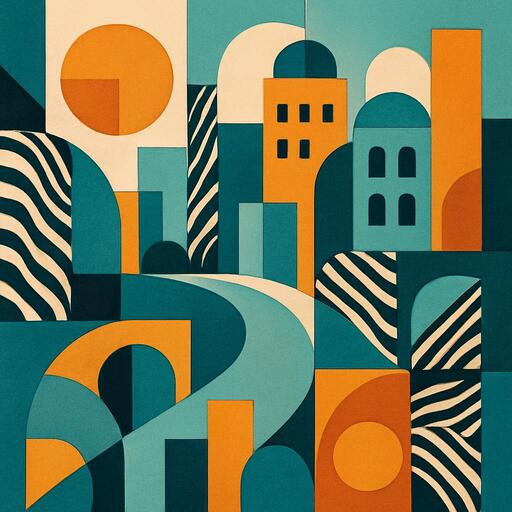 Daylight city aesthetics with geometric forms and zebra patterns