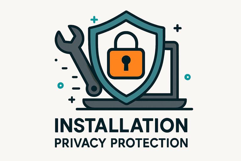 Installation privacy protection with shield and lock symbols