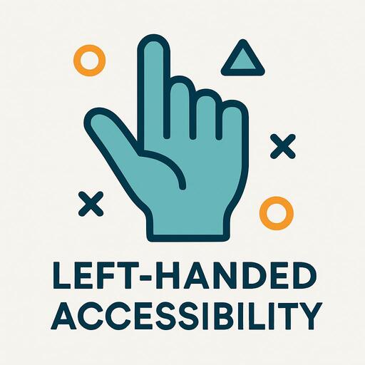 Left-handed accessibility icon with hand gesture and geometric elements