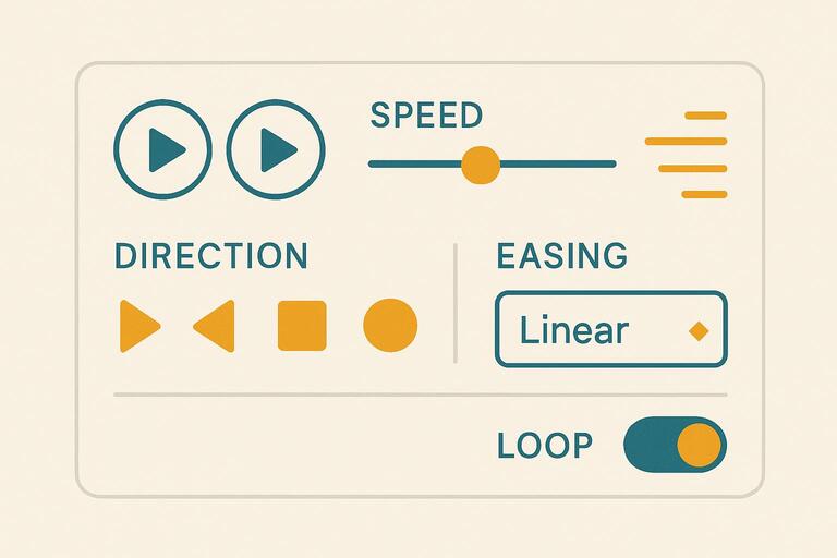 Animation control settings with motion indicators and geometric shapes