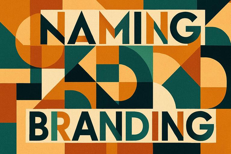 Abstract representation of naming and branding history with geometric elements