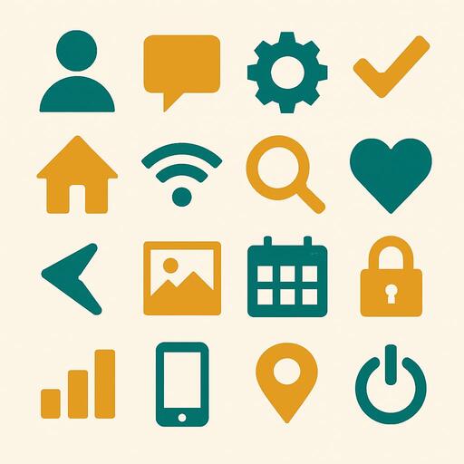 Collection of simple pictogram icons in grid layout with modern design