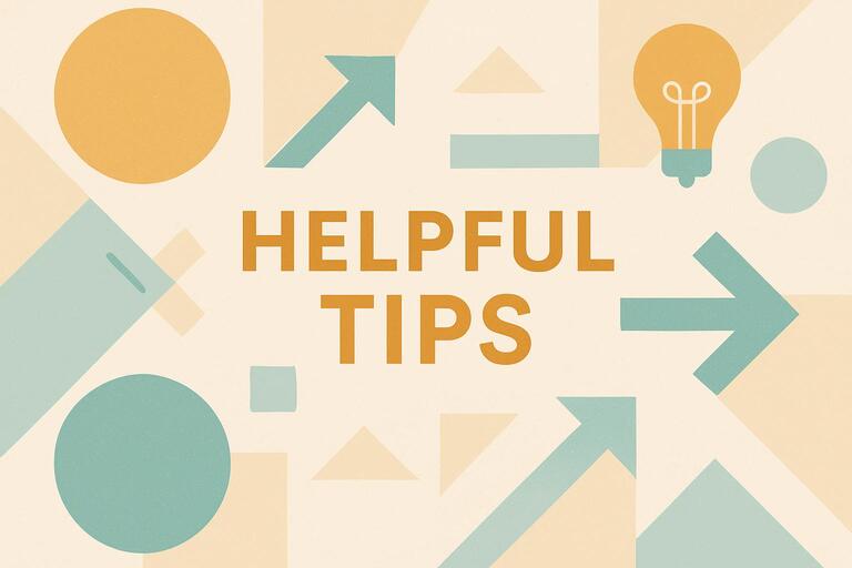 Helpful tips visualization with arrow indicators and geometric shapes