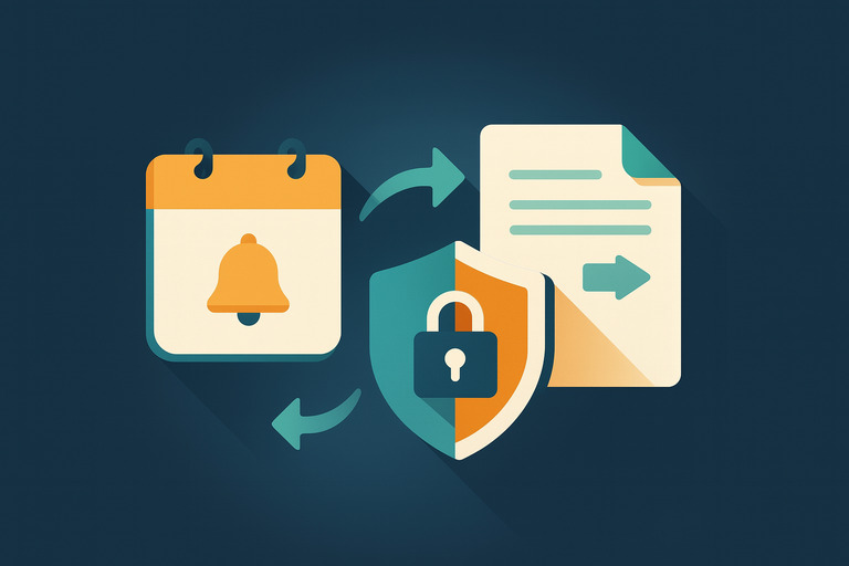 Policy updates with document and notification symbols in modern design