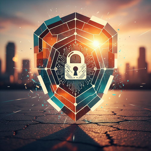 Privacy protection shield with geometric lock symbols and modern design