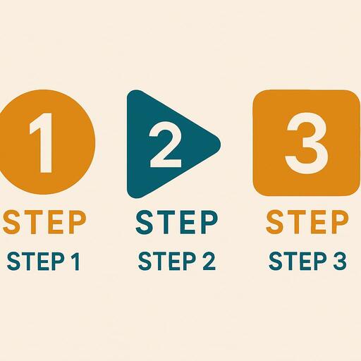 Three numbered steps visualization with geometric shapes and clean design