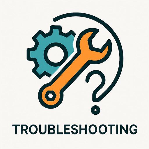 Troubleshooting icon with gear and wrench symbols in modern style