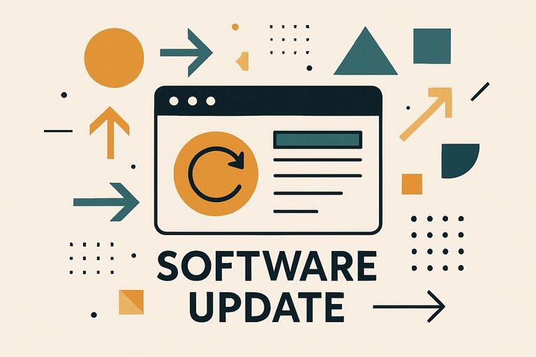 Software updates representation with arrows and geometric shapes