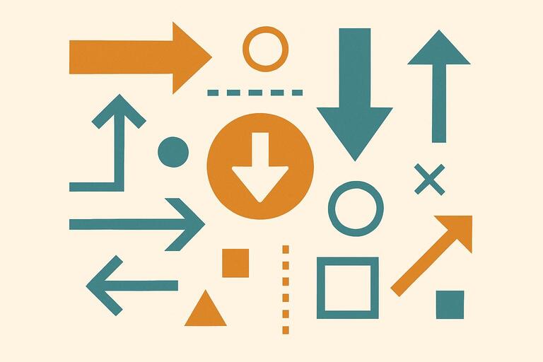 Visual cues and hints with arrows and geometric indicators